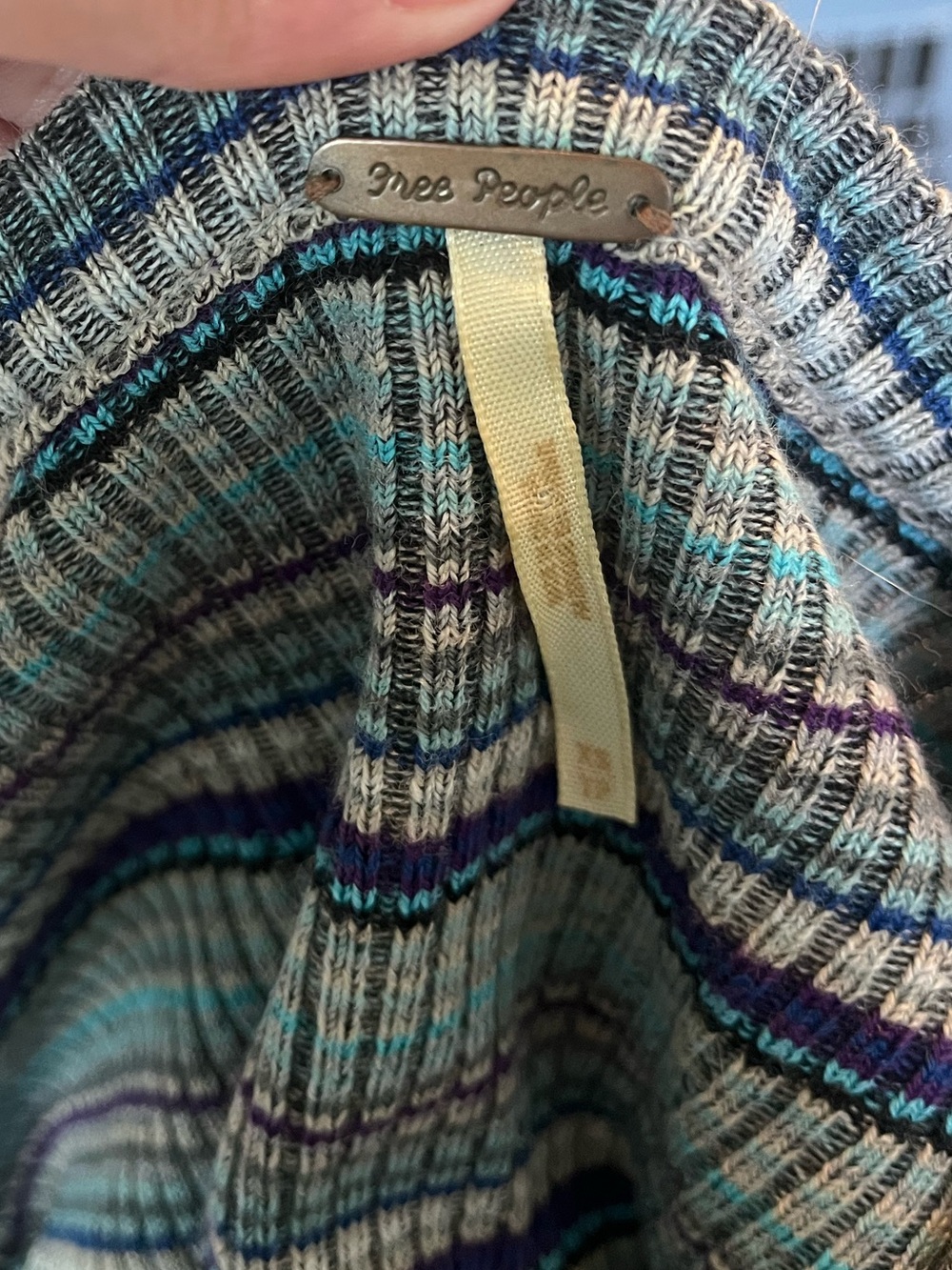 Free People Striped Chevron Knit Top in Blue, Black & Cream - Picture 3 of 5